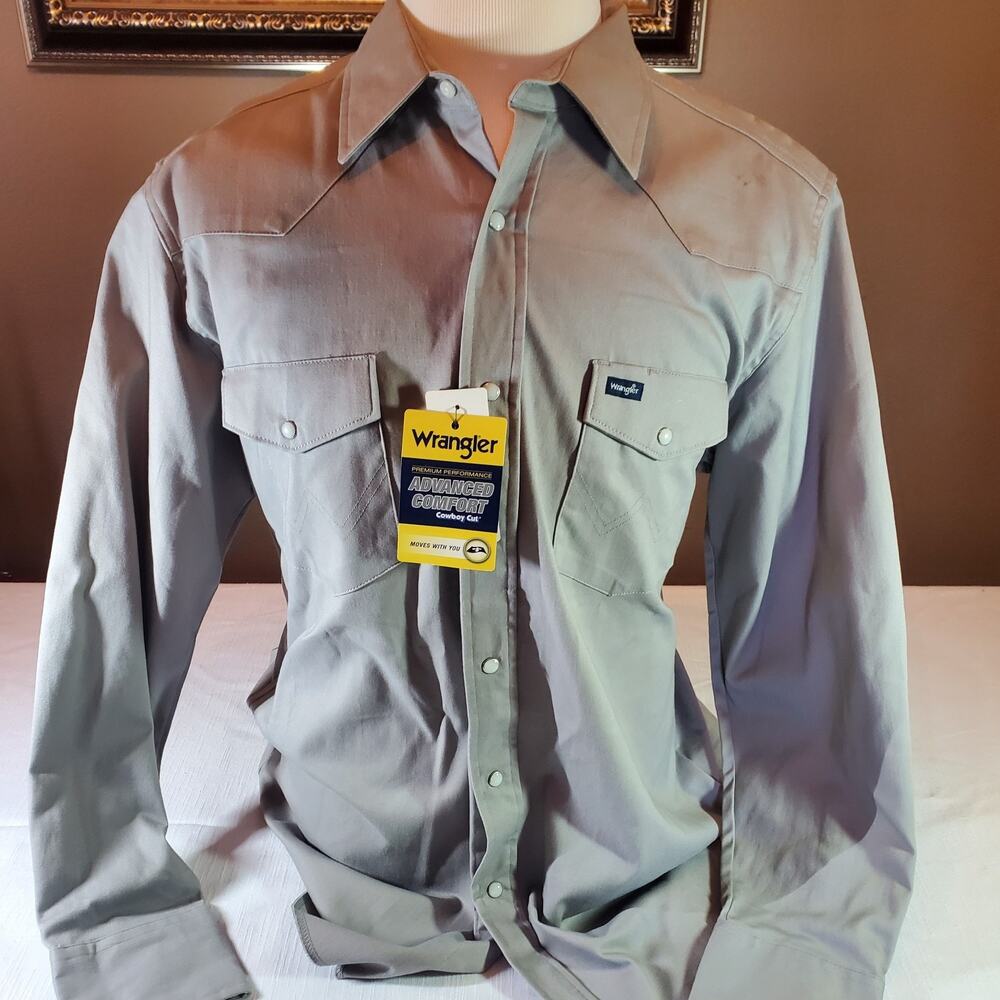 Wrangler Premium Performance Mens Size XL Gray Long Sleeve Western Snap Shirt